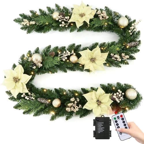 Christmas Garland with Lights Dailyart 9FT 80LED Xmas Pre-lit Wre...