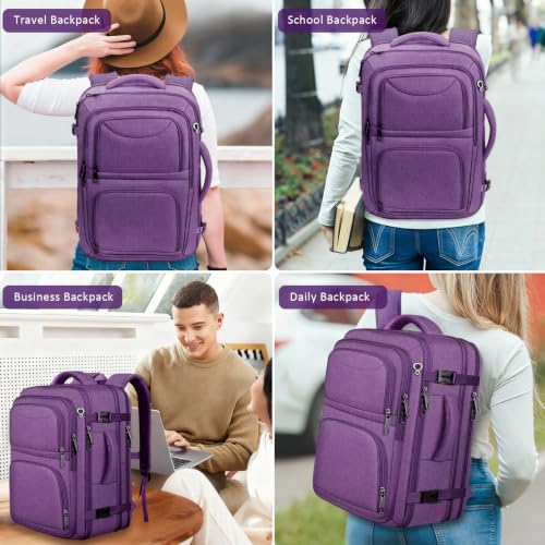 Image of Extra Large Travel Backpack, Expanable Carry on Backpack for Women, TSA 18.4 inch Laptop Bag Flight Approved, Lightweight Waterproof Business Luggage Bag, Travel Gifts for Women, Purple