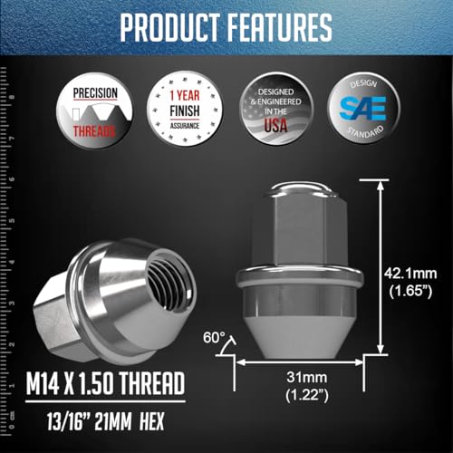 Image of Wheel Accessories Parts 24 Pcs M14x1.5 14x1.5 Thread OEM Style Lug Nuts 1.66 inch Long Chrome 13 /16 inch 21mm Hex Fits Ford F150 Expedition F-150 Lightning | Lincoln Navigator ACPZ-1012-B | 611-008
