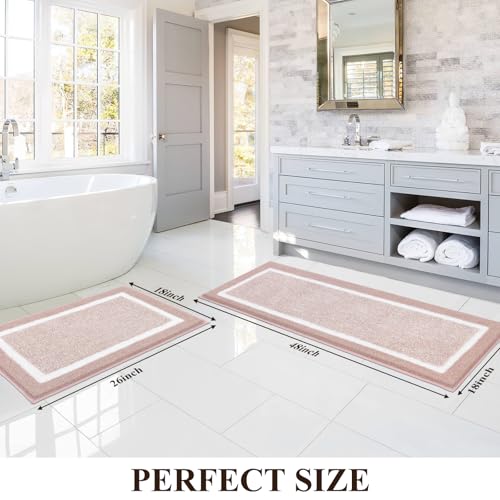Pauwer Bathroom Rug Set, Non Slip Mats, Absorbent Shower Rugs for Tub & Floor, Machine Washable, Dusty Pink