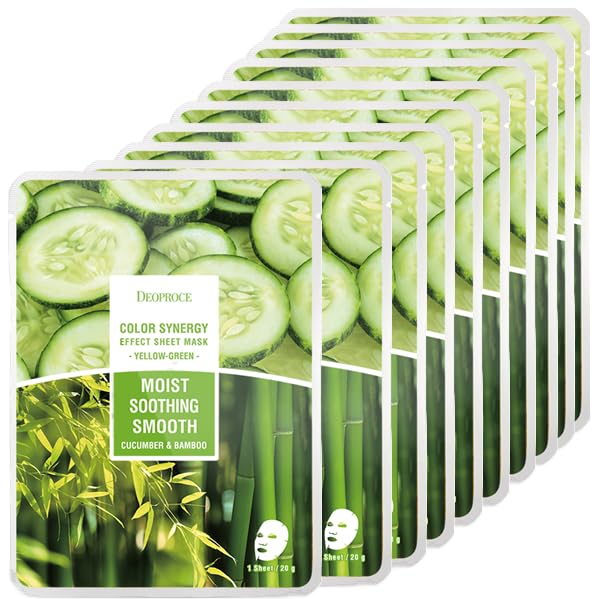 Deoproce Moist Soothing Smooth Mask Sheet, Cucumber & Bamboo, Color Synergy Effect, Yellow-Green, Soothing, Smooth Mask Sheet, For Clear Skin