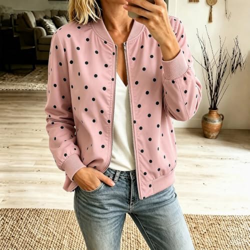 MaMiDay Women's Polka Dot Bomber Jacket Zip Up with Pockets - image 3