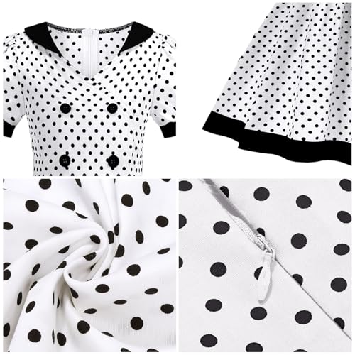 1950s Vintage Dresses for Girls Kids Lapel Collar 50s Polka Dot Dress Double Breasted Audrey Hepburn Rockabilly Swing Dress4