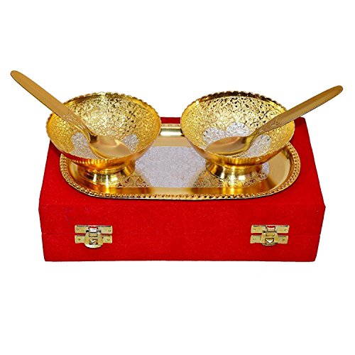 Image of Frizka | German Silver Round Bowl 5 Pieces Set with Gifts Box with Sauf Mishri Mouth freshner