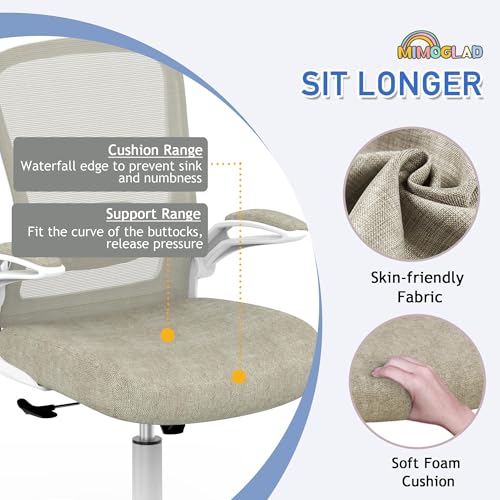 Mimoglad Home Office Chair, High Back Desk Chair, Ergonomic Mesh Computer Chair with Adjustable Lumbar Support and Thickened Seat Cushion (Modern, Beige) image 8