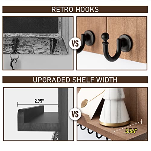 Rebee Vision Key Holder For Wall - Farmhouse Rustic Mail Organizer Floating Shelf For Home Kitchen Entryway Decor With 7 Sturdy Key Hooks (Retro Brown) #TOP4