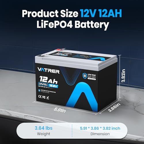 Image of 12V 12Ah Rechargeable Lithium Battery 5000+ Deep Cycle LiFePO4 Battery | Low /High Temp Cutoff, Built-in 12A BMS, Lithium Iron Phosphate Battery for Fish Finder, Solar, Lighting, Camping, DIY, etc.