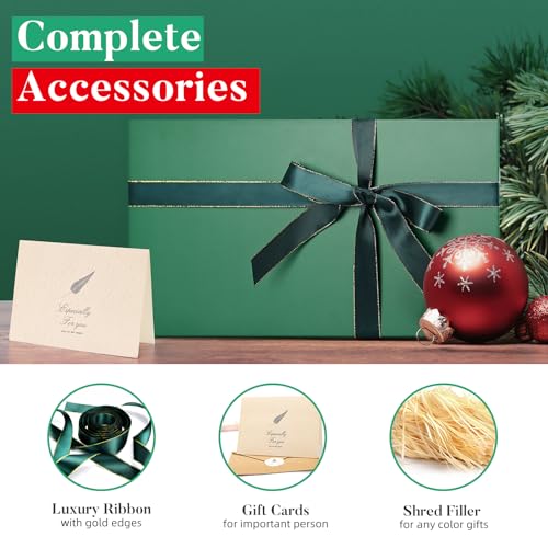 Image of LIFELUM Gift Boxes with Lids 2 Pack 13.85 x 8.35 x 4.45 inch Green Christmas Gift Boxes with Strong Magnetic Lid for Presents with Luxury Accessories Card, Ribbon, Filler,Sticker