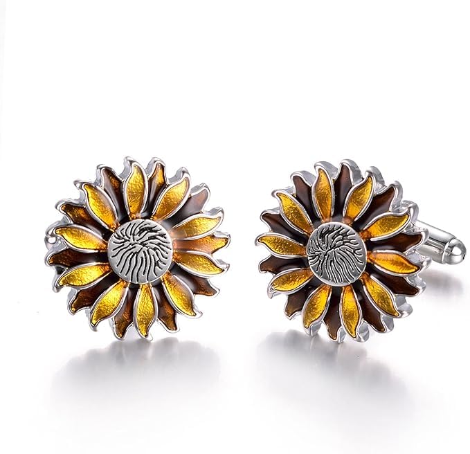 El Regalo Vintage Yellow Sunflower Cufflinks for Men- Flower Cufflinks Novelty Gift for Mens-Cufflinks Fashion Jewelry