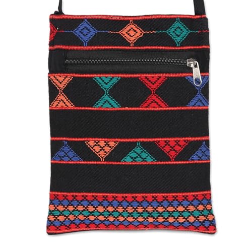 NOVICA Artisan Handmade Cotton Sling Bag Geometric Black Multicolor from India Handbags Slings Shoulder Stripedpatterned Woven ' Geometric Glory'3