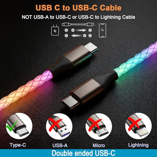 USB C to USB C Cable,C to C Cable Fast Charging Light up USBC to USBC Cable by Tomoson - Used condition - Image 4