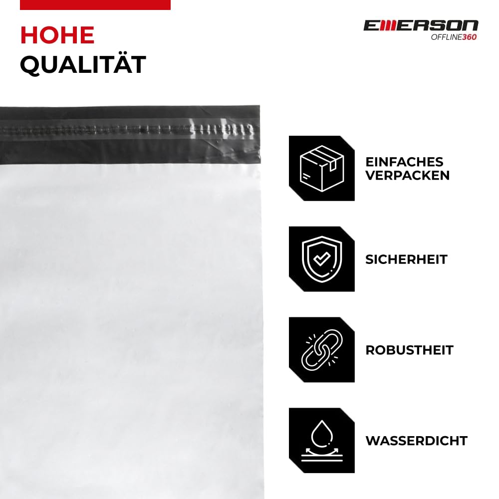 Emerson 50 sztuk plastikowych torebek wysyłkowych 40 x 50 cm | torba wysyłkowa z zamknięciem samoprzylepnym | białe nieprzezroczyste | torebki wysyłkowe na ubrania, artykuły | worki do pakowania