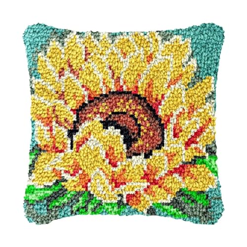 Image of bositigo Latch Hook Kits for DIY Throw Pillow Cover, Colorful Handmade Pillow Case for Home Decoration, Festival Gift 17x17inch (Flower-BZ32)