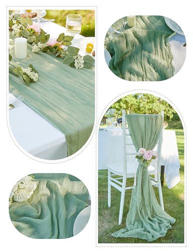 Fuangui ZQYH6-300-0002 6 Pack 35X120 Inches Sage Green Cheesecloth Table Runner 10Ft For Baby Shower Wedding Birthday Fall Decoration thumb #4