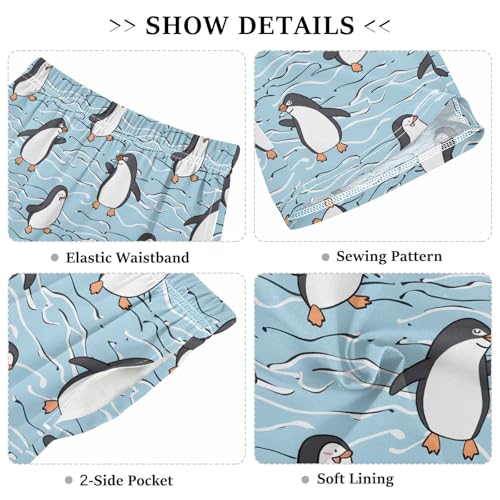 ALAZA Cartoon Penguin Dancing Pajama Shorts Elastic Waist Casual Sleep Shorts with Pockets Size 6-143