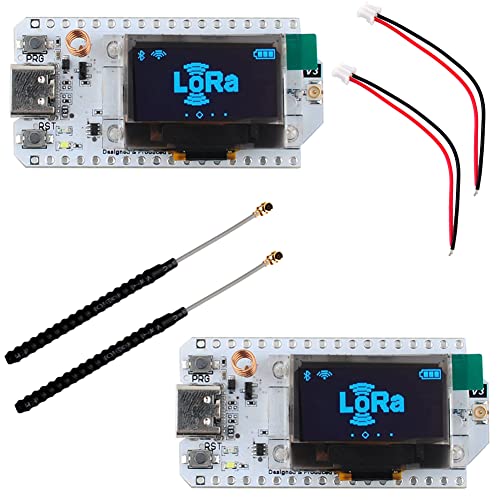 DIYmalls ESP32 LoRa OLED WiFi LoRa 32 Board V3 8MB Flash SX1262 Type-C + antenne 868 MHz pour Arduino LoRawan IOT (Pack of 2)