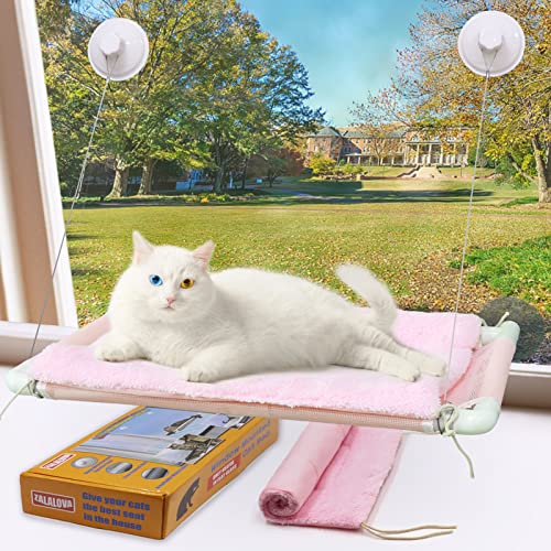 Image of ZALALOVA Cat Window Perch, Pink Cat Hammock Window Seat Free Fleece Blanket for Female 2026 Screw Suction Cups Extra Large Sturdy Bed Resting Indoors (One Extra Suction Cup)