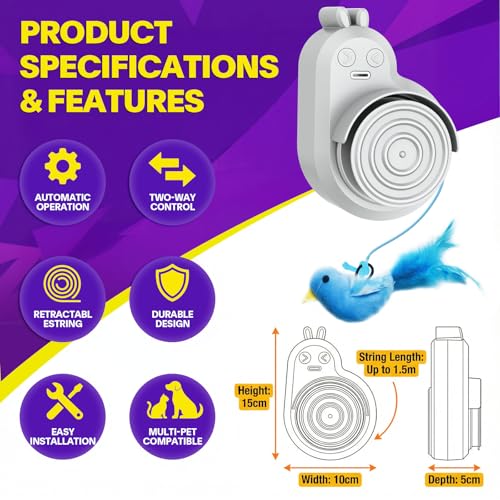Image of Interactive Cat Toys for Indoor Cats: Automatic Electric Flying Bird Feather & Mouse Wand, Rechargeable Electric Hanging Play Chase Exercise Moving Enrichment Toy for Bored Kittens and Adult Cats