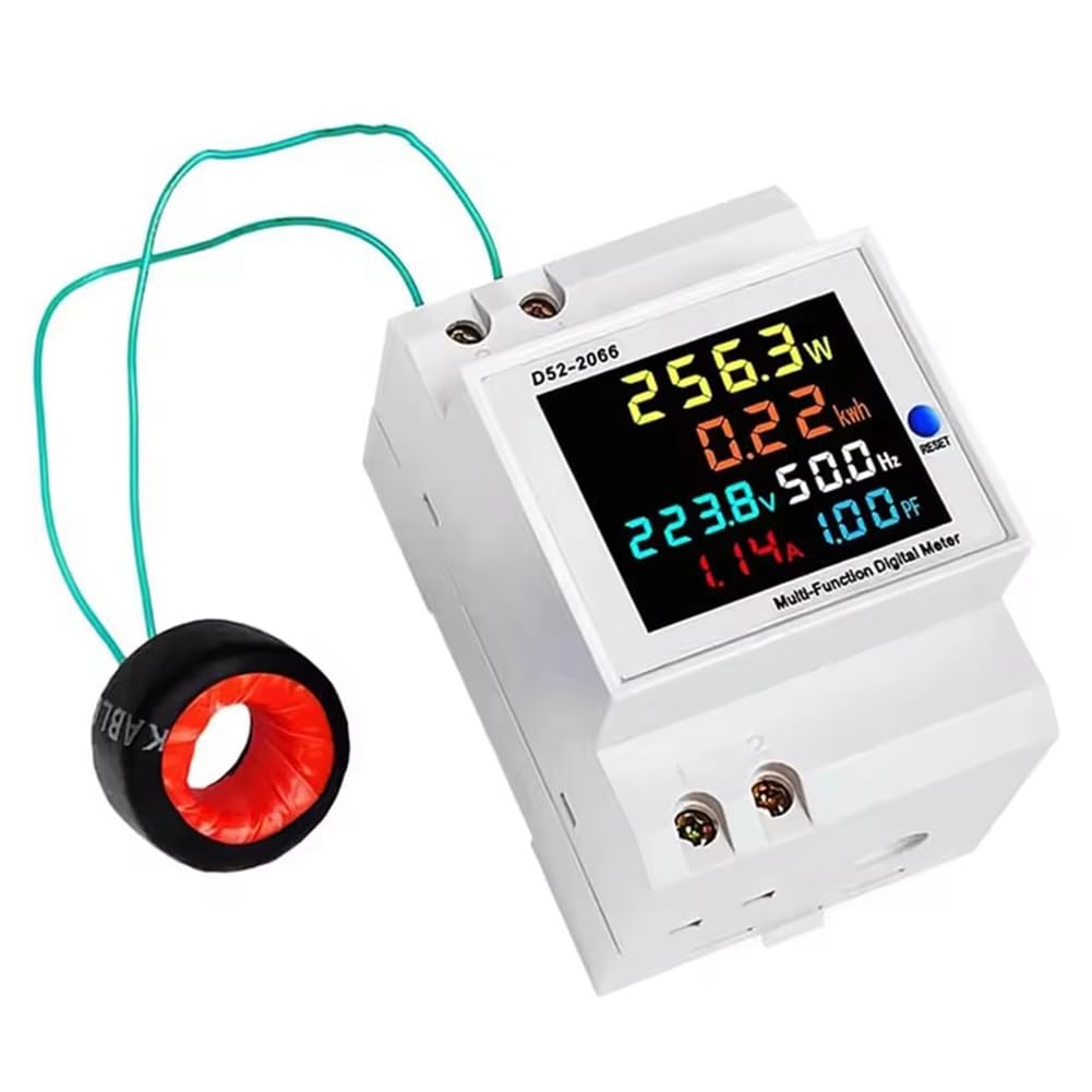 Littimoon D52-2066 Meter Din Rail Electricity Usage Monitor 100A Voltmeter Ammeter Watt Kwh Frequency Power Meter
