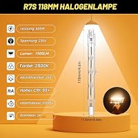 R7S Halogenlampe, 118 mm, 500 W, 230 V, dimmbar, Halogen-Leuchtmittel, 2800 K Warmweiß, 7500 lm, J118 Sicherheitsglühbirne, 118 mm, für Flutlicht, Sicherheit, Landschaft, Stehlampen, Arbeitslicht, 6 – Ansicht 2
