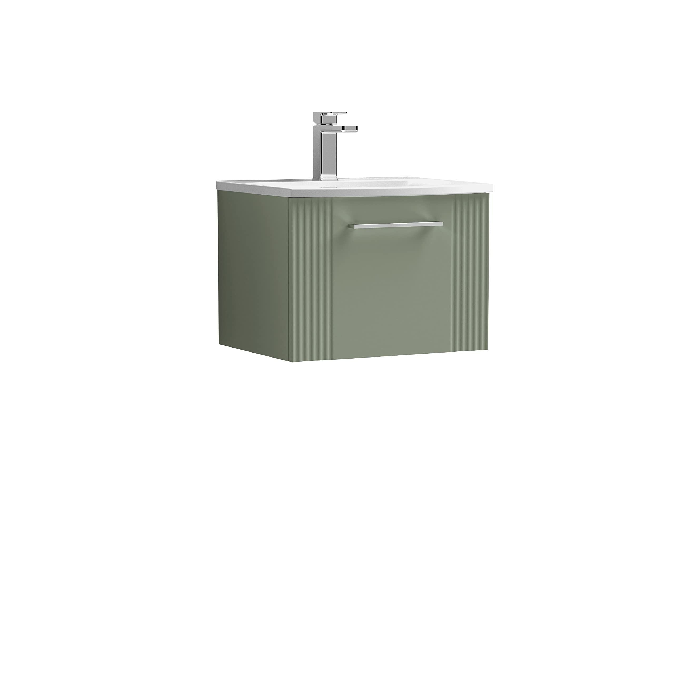 Nuie Satin Green Dpf891g Deco Modern Bathroom Wall Hung Drawer Part Fluted Vanity Unit With Curved Ceramic Basin, Size 1