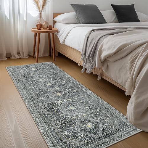 GENIMO 2x10 Non Slip Hallway Runner Rug, Machine Washable, Thin & Low Pile Lightweight for Kitchen, Laundry, Entryway, Bedroom & Living Room, Black