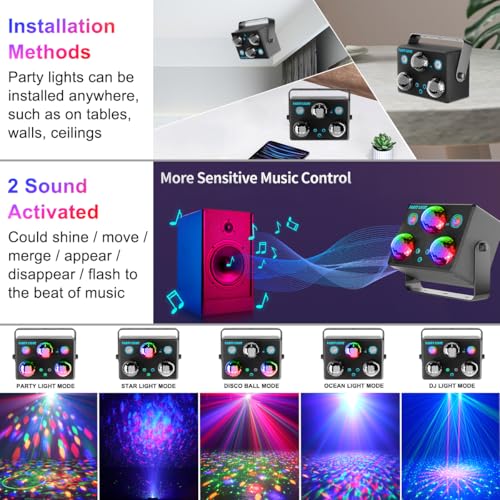 Image of Party Lights,Disco DJ Strobe Light Rave Stage Projector Effect Dance Club Light Sound Activated with Remote Control for Parties Home Show KTV Pub Dance Christmas