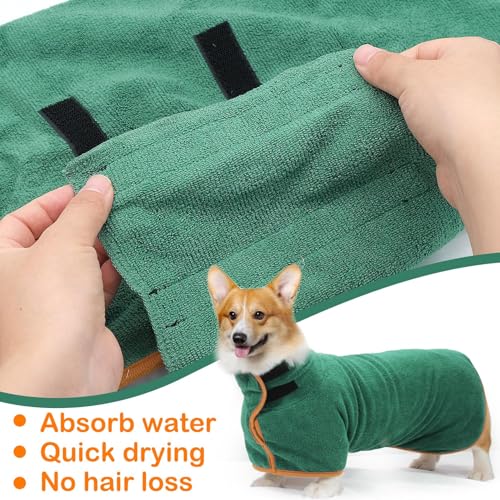 FORYNXHWIN Hundebademantel Mikrofaser, Hundebademantel Extra Saugfähig, Badezubehör Badetuch Schnelltrockend Hund, Bademantel für Kleine Mittlere Hunde (S, Grün)