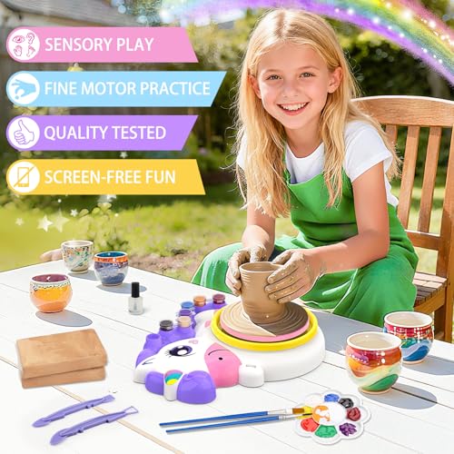Image of Pottery Wheel for Kids, Arts and Crafts for Kids Ages 8-12, Complete Pottery Painting Craft Kit with Clay, Art Supplies for Kids Toys Girls Birthday Christmas Gift for 6 7 8 9 10 11 12+, Purple