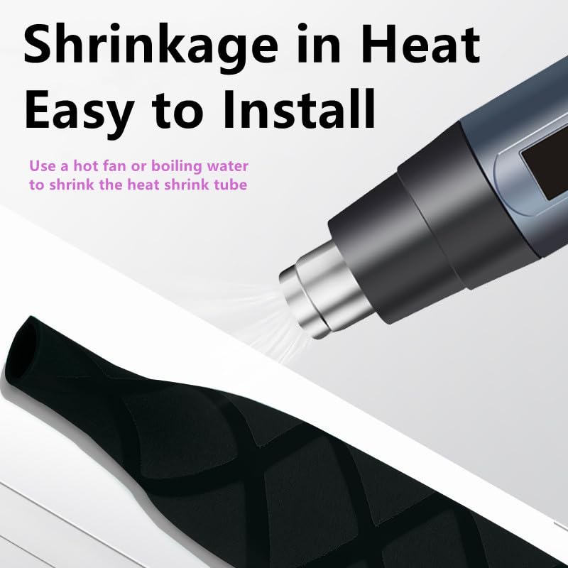 Heat Shrink Tubing For Fishing Rod Grips - 20mm Dia, 34mm Flat, 2:1 Ratio, 1.6ft Black | DIY Rod Handle Wrap & Repair