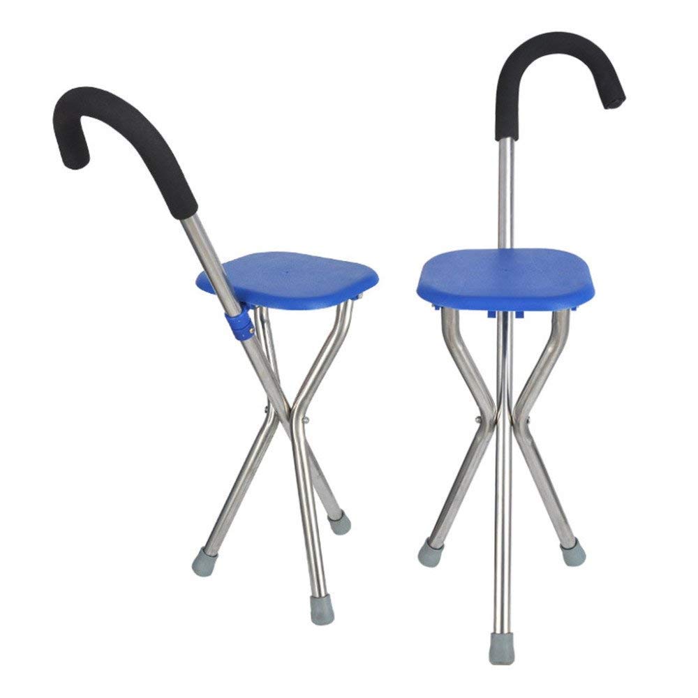 Andador para Ancianos,Bastón con asiento Bastón para personas mayores Aleación de aluminio Trípode plegable Taburete antideslizante Andador para discapacitados, azul, azul Práctico