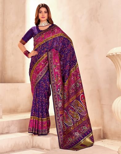 Image of SIRIL Women's Silk Kashmiri Minakari Jacquard Saree With Unstitched Blouse Piece