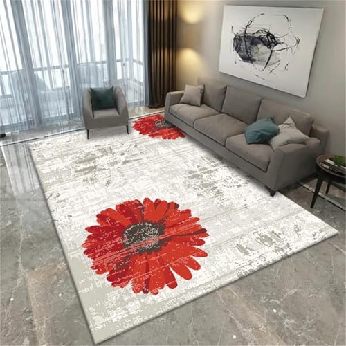 Deco chambre tapis gris et coussin decoration florale rouge - 2