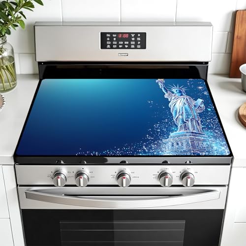 Image of Multi-Design Stove Cover for Glass /Electric Stoves - 3-in-1 Heat-Resistant Protector Mat, Non-Slip Drying Rack 28 inchx20 inch
