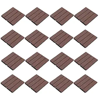 Interlocking Patio Deck Tiles, Shaped Structure Waterproof Tight Connection Interlocking Patio Deck Tiles Outdoor Flooring 16Pcs for Backyard (Ironing Grain)