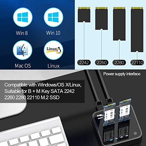 2Bay M.2 SSD Duplicator, K3016SG1 B + M Key Offline Clone Disk Copy, Tool-Free Type- C to SATA SSD Enclosure, for PC/Laptop Computers/Smart TVs/PS4, Support One-Key System Disk Copy(US) - Thumbnail 7