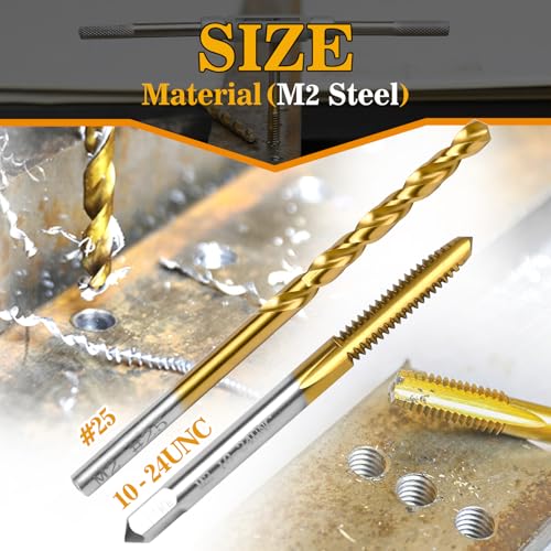Image of 10-24 UNC Tap and #25 Drill Bit Kit, M2 HSS Drill and Tap Set, Combination of Drill and Tap Kit for Metal
