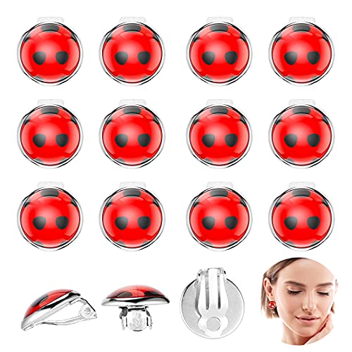 6 Pairs Ladybug Clip on Earrings Ladybug Earrings No Pierced Black Spot Red Enamel Beetle Earrings for Girls Women