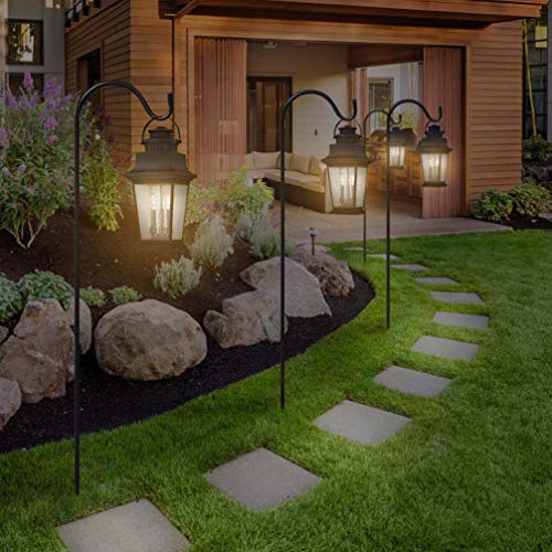 Hemoton 5 Stücke Garten Schäferhaken 90cm Schäferstab Metall Gartenstab mit Haken Blumenampel Halterung für Hochzeit Rasen Solarleuchten Laterne Weihnachtsbeleuchtung (Schwarz) – Bild 3