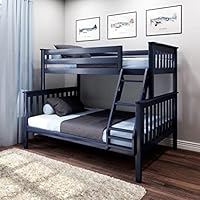 Max & Lily Bunk Bed Twin Over Full Size with Ladder, Solid Wood Platform Bed Frame with Ladder for Kids, 14\" Safety Guardrails, Easy Assembly, No Box Spring Needed, Blue