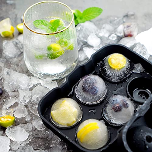 Image of Ice Cube Trays Silicone, Sphere Ice Ball Maker with Lid for Whiskey and Cocktails & Bourbon, Reusable and BPA Free