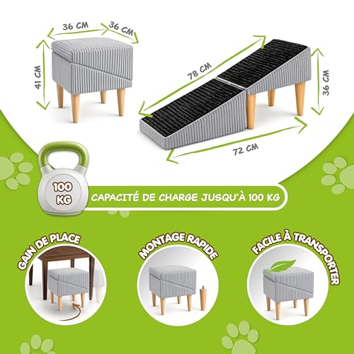 Marches pour chiens pliables et rampe chat - Escalier intérieur antidérapant beige - 5