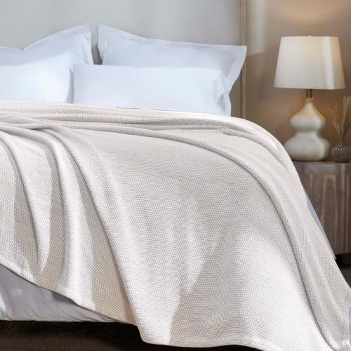 SUPERIOR Chrisney Cotton Blanket, Comfy All Season Bedding, Home Decor Essential, Bed Cover, Couch, Lounging, Picnic, Beach, Yarn-Dyed, Throw, Tan