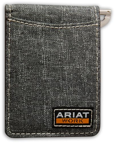 ARIAT Mens Work Wallet Bifold Money Clip Stacked Logo Woven Patch Grey A3402706