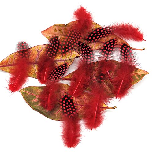 100Pcs 3"-6" Red Spotted Feathers Guinea Pheasant Feather For Crafts Dream Catcher Jewelry Decoration, Colored Turkey Chicken Plume Feathers #TOP2