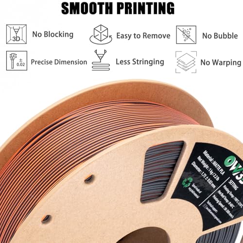 Image of OVV3D Dual Color PLA Filament 1.75mm, Orange Black Matte PLA 3D Printer Filament, Multi Color Change 3D Printing Filament for Halloween Decorations, 1kg Spool, + /-0.02mm