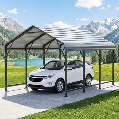 HOMZOLVA 10x15 FT Metal Carport Heavy Duty with 132° Anti-Pooling Roof