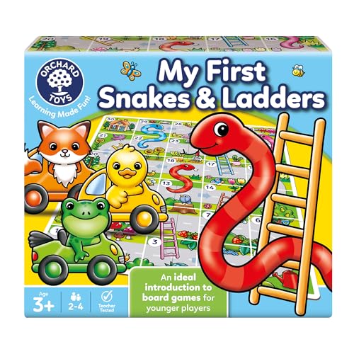 Orchard Toys My First Snakes & Ladders Game - Large Toddler Games w/Giant Colourful 3D Playing Pieces - Childrens and Kids Board Games Age 3+ Years - for 2-4 Players