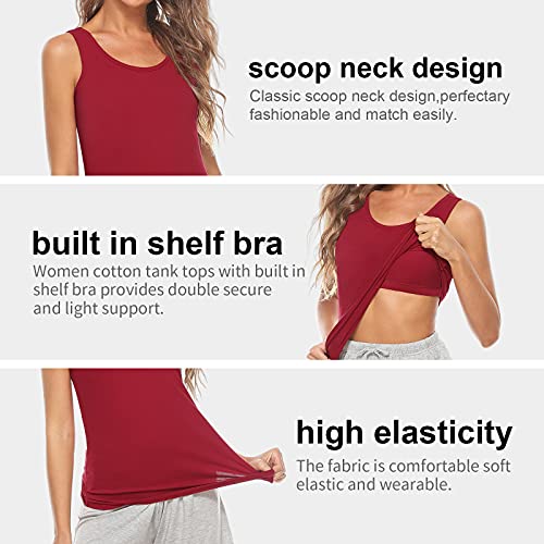Orrpally Basic Tank Top With Bra For Women Cotton Shelf Bra Undershirt Cami Tank Tops 3-Pack Black/Gray/Wine Red Xl #TOP4