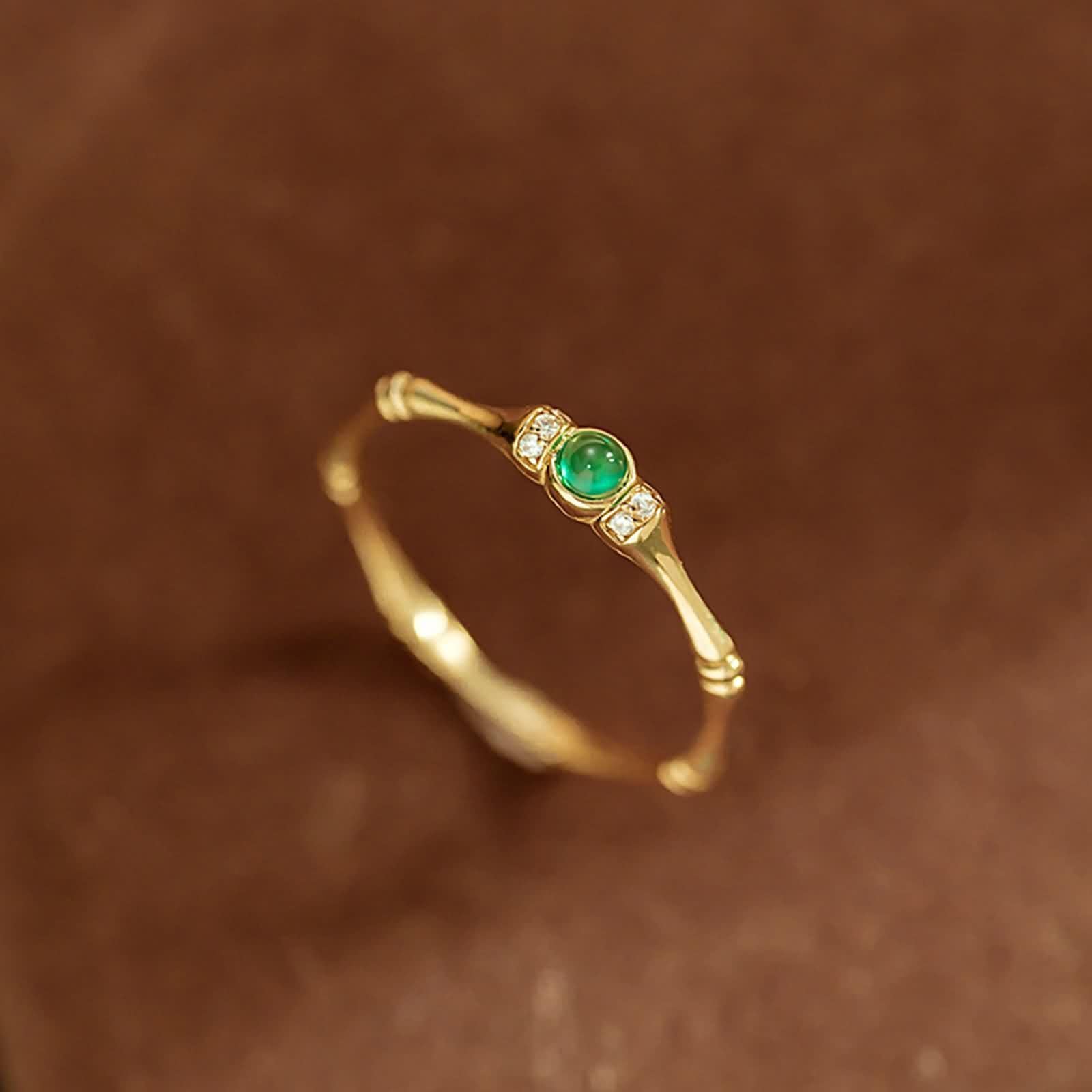 Daesar Anillos de Boda para Mujer con Redondo con Esmeralda y Moissanita, Oro Amarillo 9K/14K/18K, Anillos de Compromiso y Boda Oro Verde